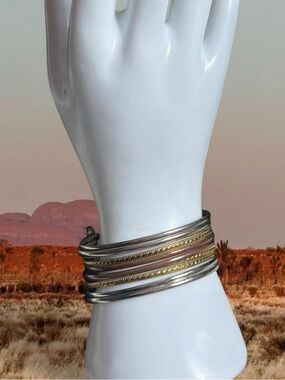 Mixed Metal Multi-Row Bangle Bracelet - Gold & Silver